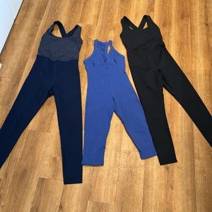 Bundle of three jumpsuits black blue heathered blue size XS like new